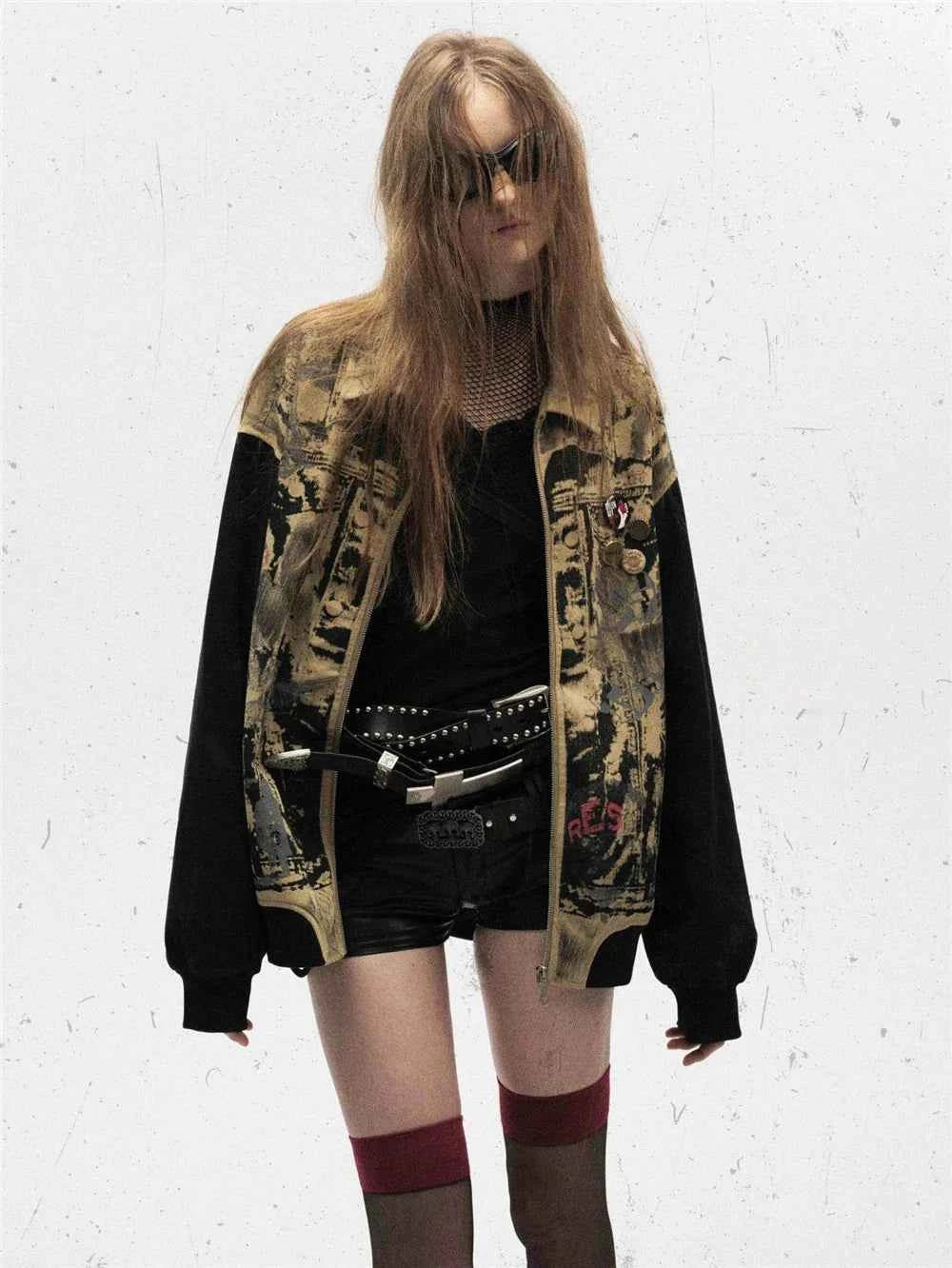 Streetwear Flexible Graffiti Patchwork Denim Jacket
