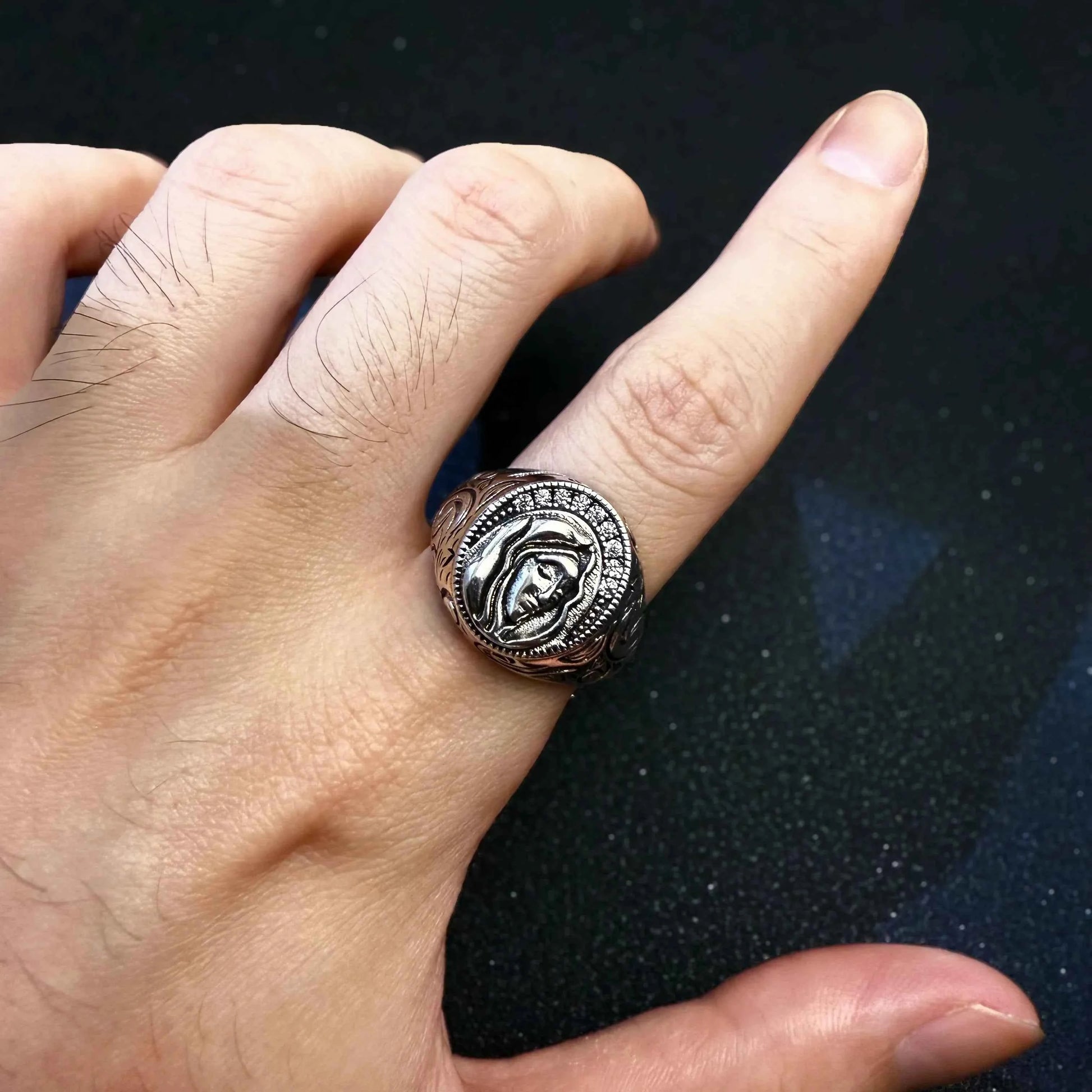 Gothic Virgin Mary Adjustable Open Ring