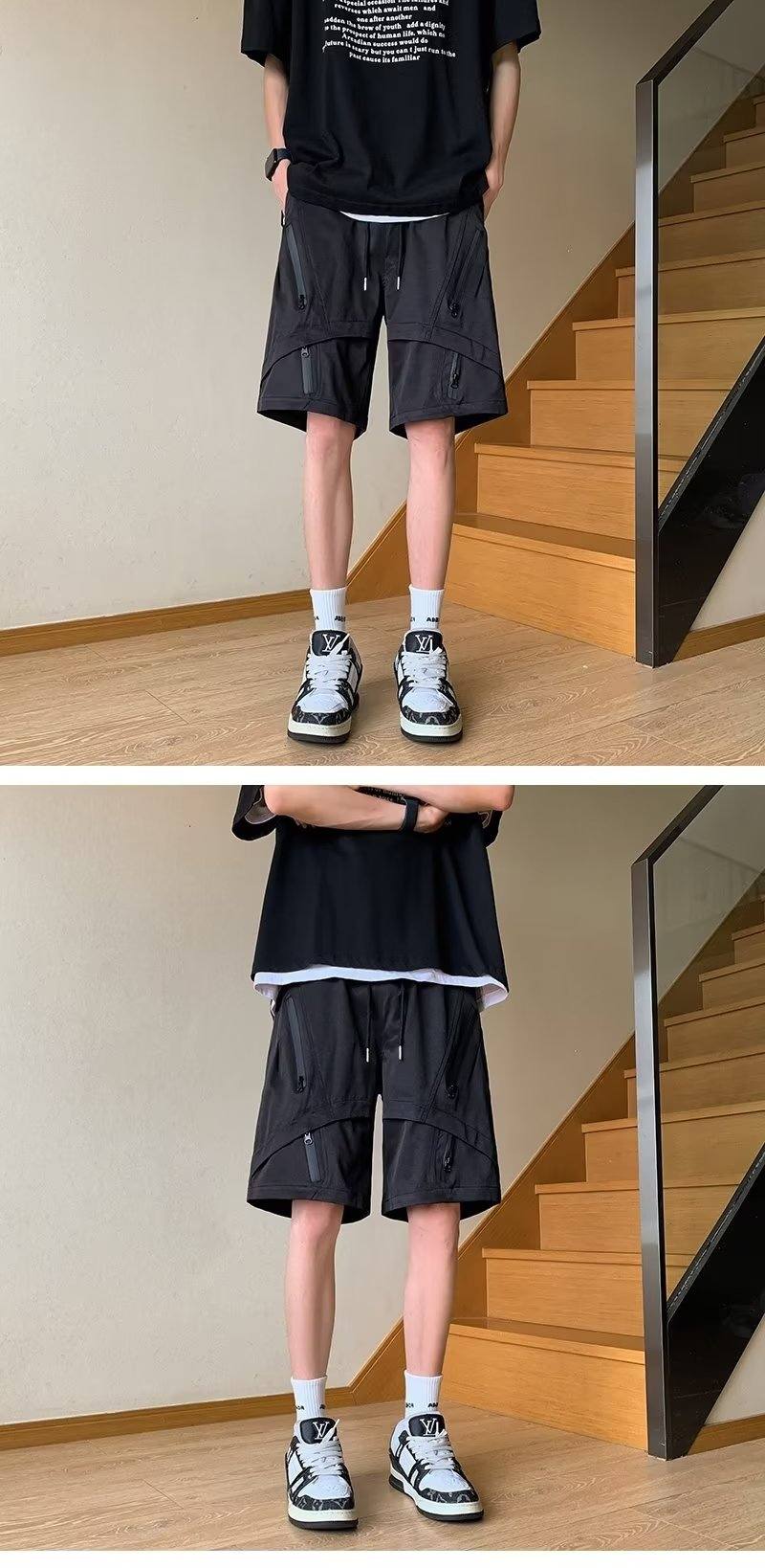 Multi Zipper Style Elastic Waist Shorts
