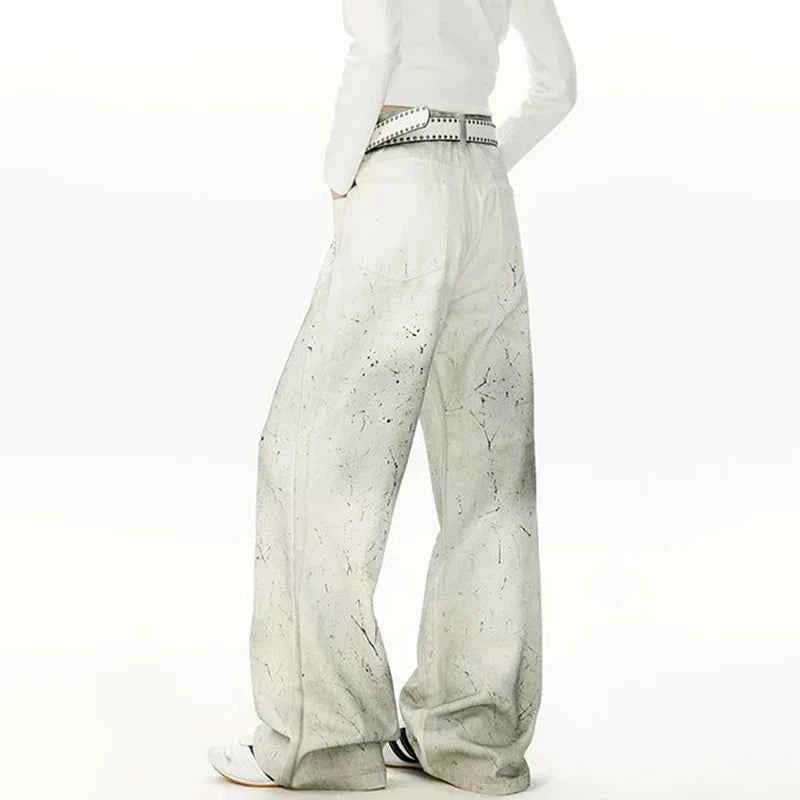 White Relaxed Fit Tie Dyed Straight Jeans