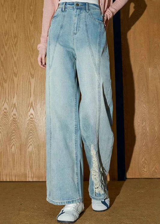 Durable High Waist Distressed Straight Leg Jeans