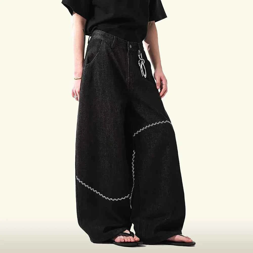 American Style Retro Loose Fit Embroidered Jeans