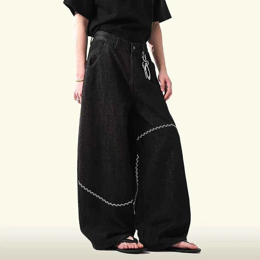 American Style Retro Loose Fit Embroidered Jeans