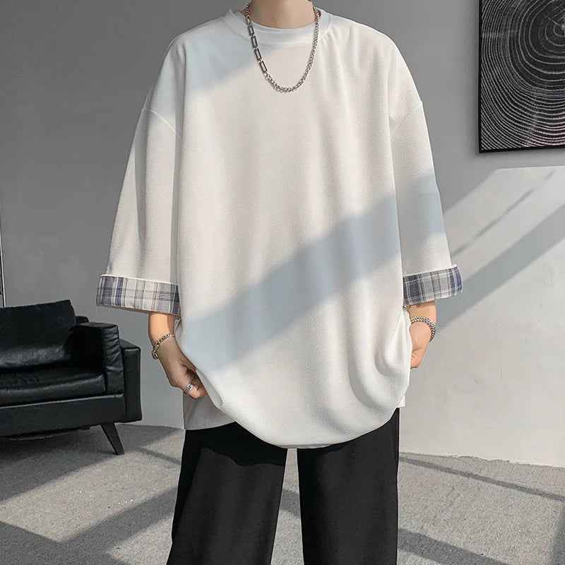 Cool Oversized Plaid Korean Style T-Shirt
