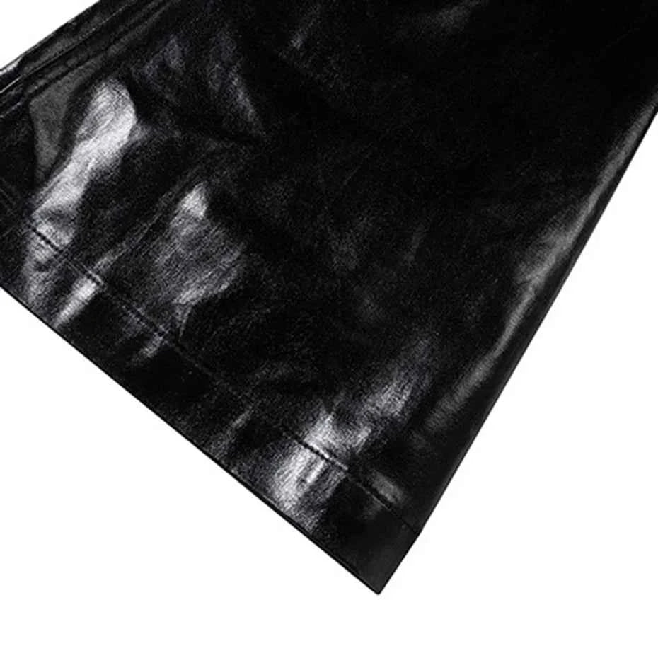Streetwear Luxury Black Loose Flared Leather Pants