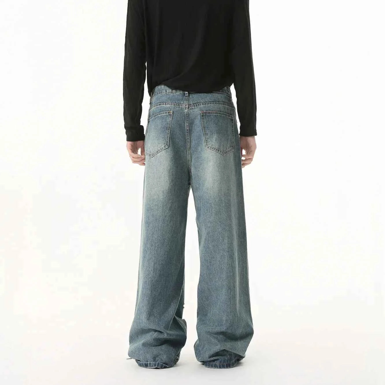 Streetwear Washed Irregular Hole Baggy Jeans
