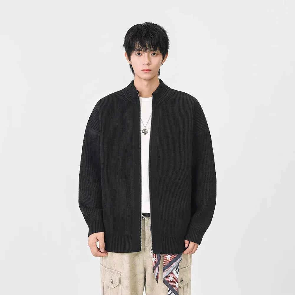 Cozy Ribbed Knit Mock Neck Cardigan