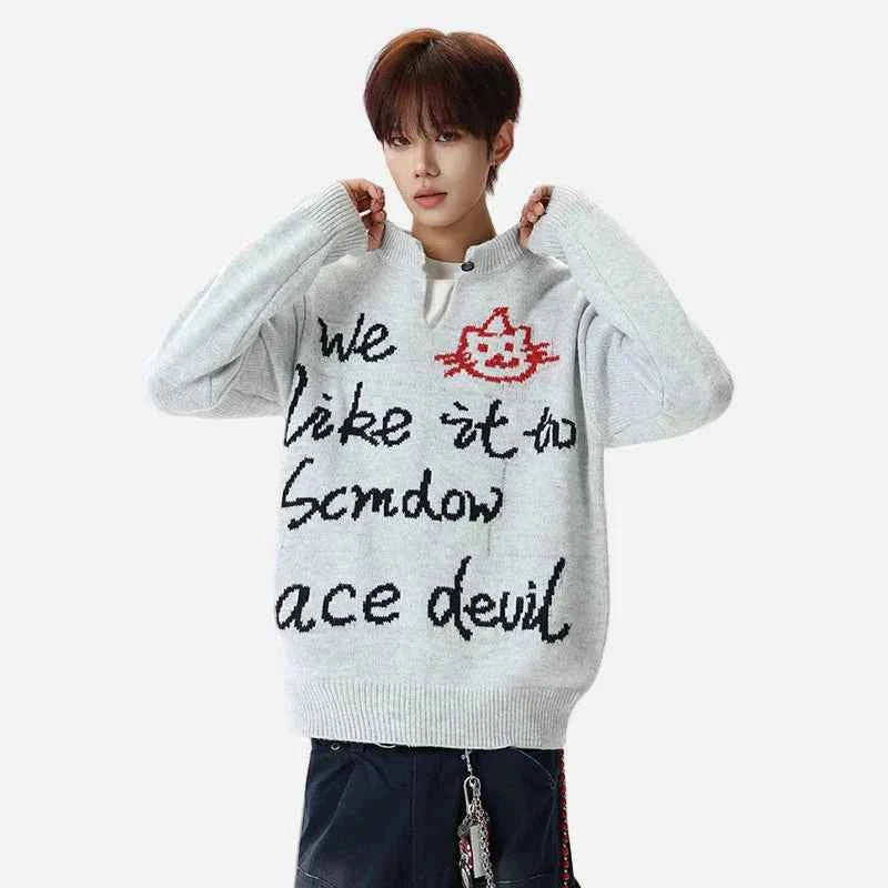 Jacquard Contrast Color V-Neck Knitting Sweater