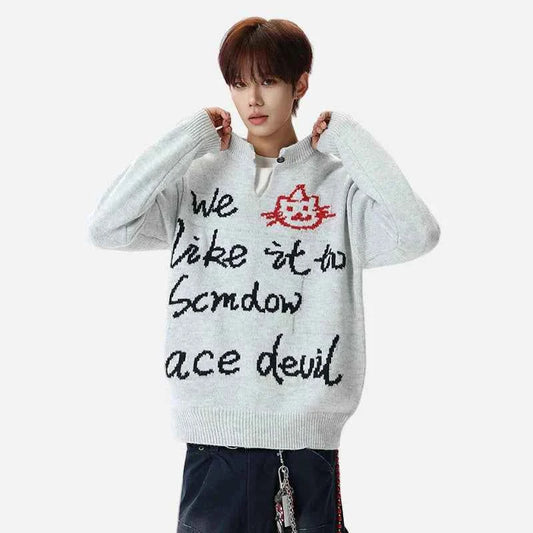 Jacquard Contrast Color V-Neck Knitting Sweater
