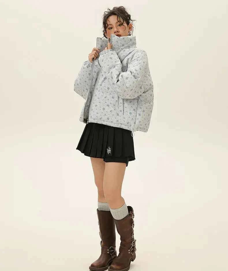Floral Stand-Up Collar Thickened Puffer Jacket