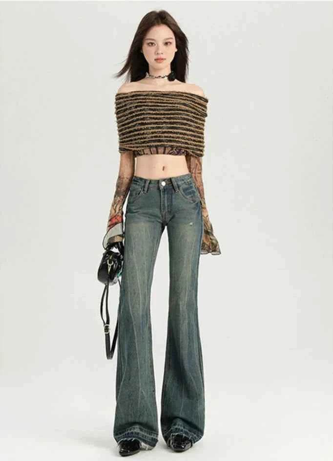 Stylish Flare Mid-Waist Stretch Jeans