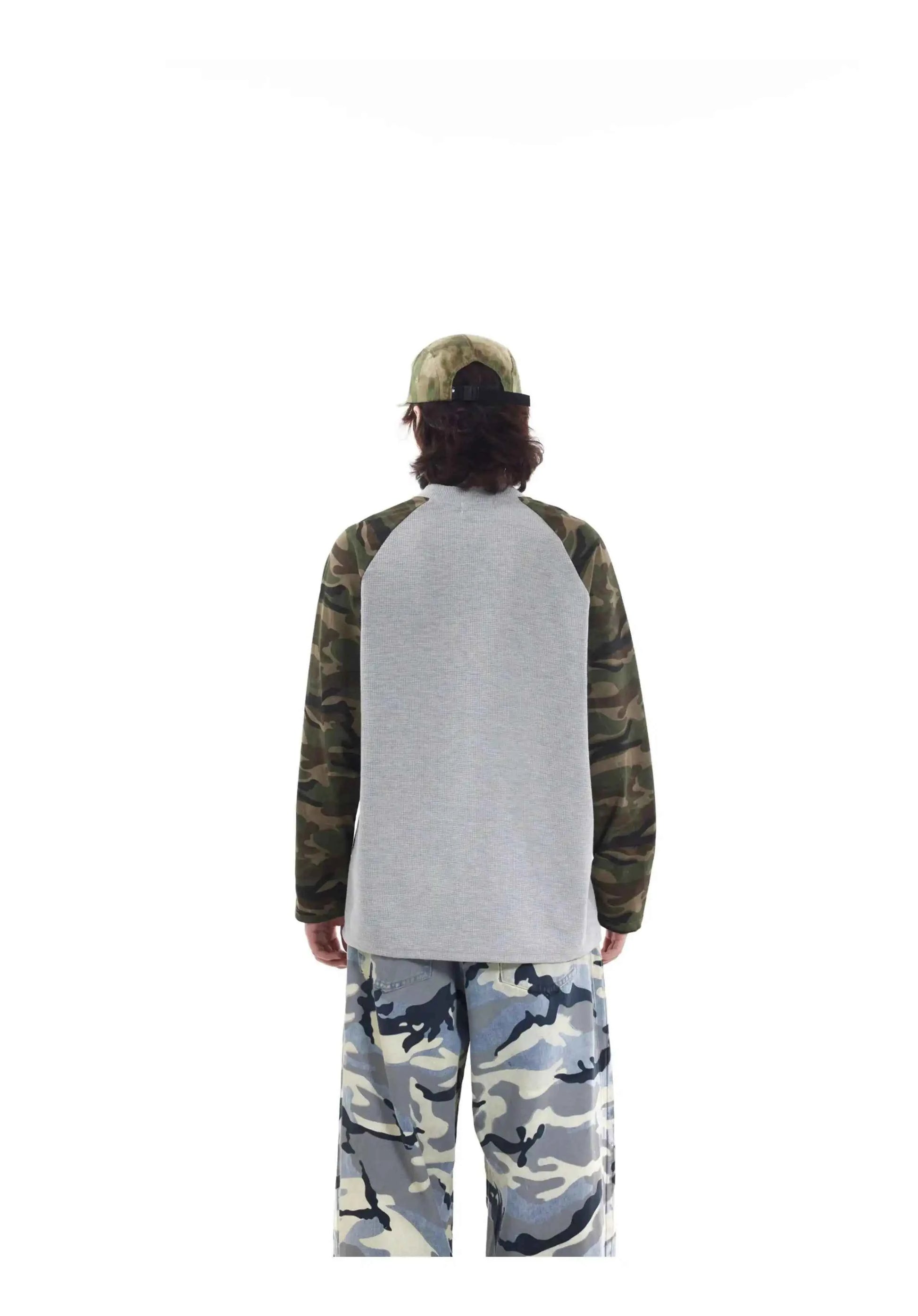 Vintage Camo Henley Collar Long T-Shirt