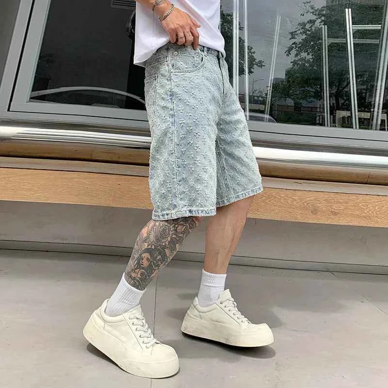 American Style Retro Tide Jacquard Denim Short
