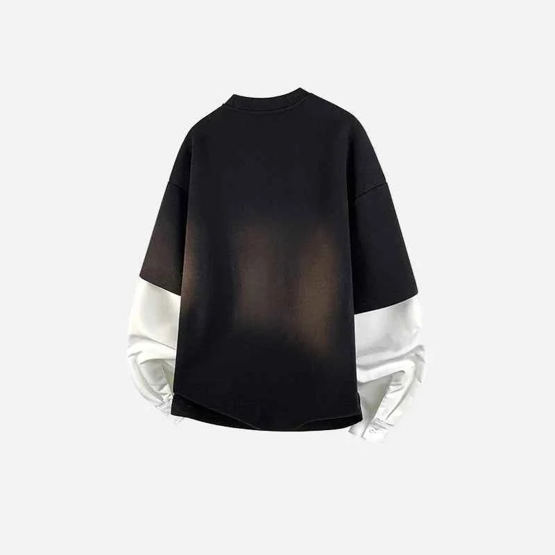 Cozy Oversized Fake Two Piece Crewneck Sweatshirt