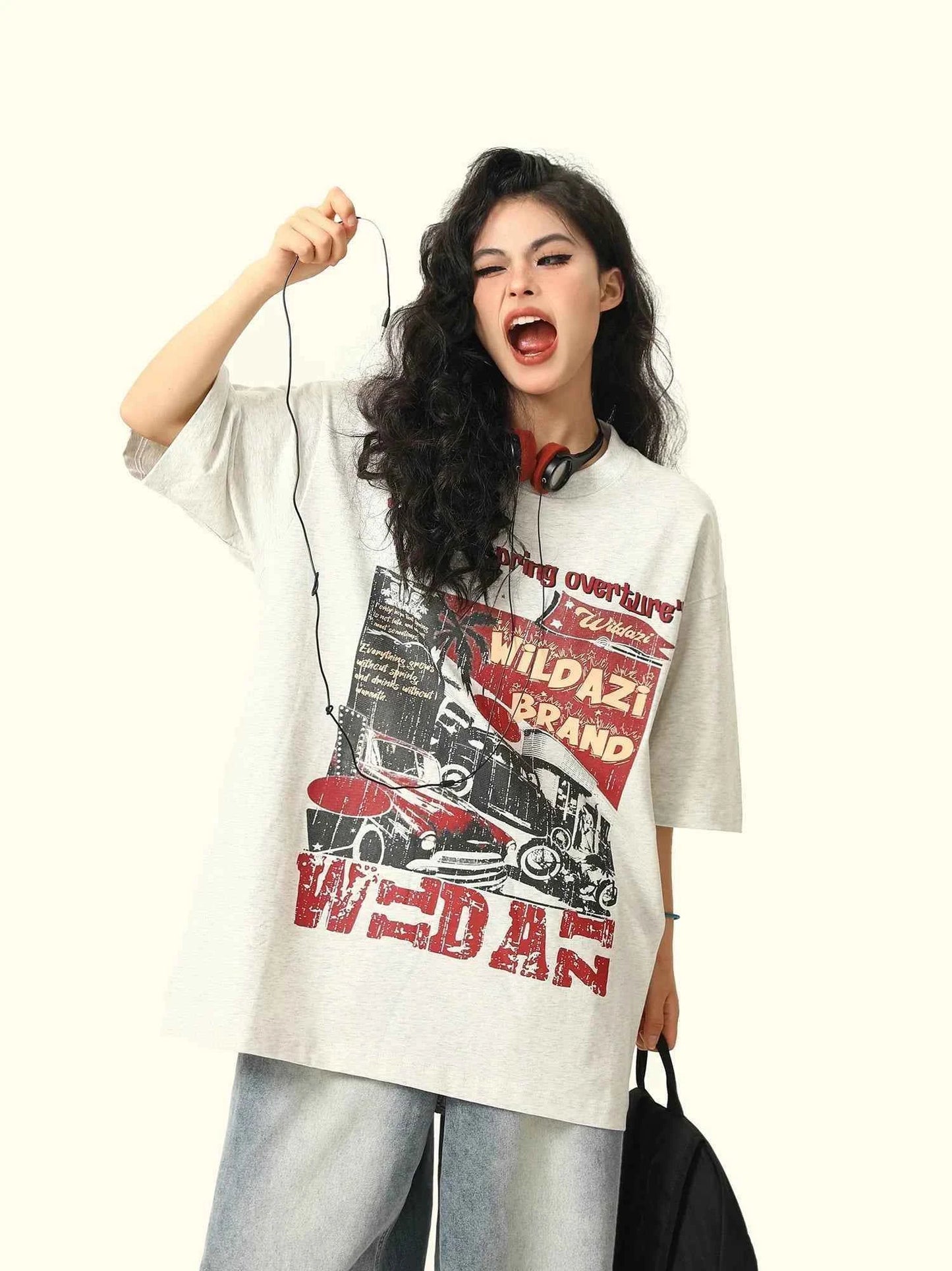 Versatile Retro Printed Crew Neck T-Shirt