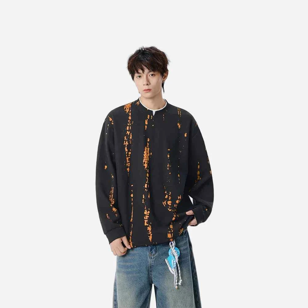 Cozy Distressed Tie Dye Crew Neck Sweatshirt