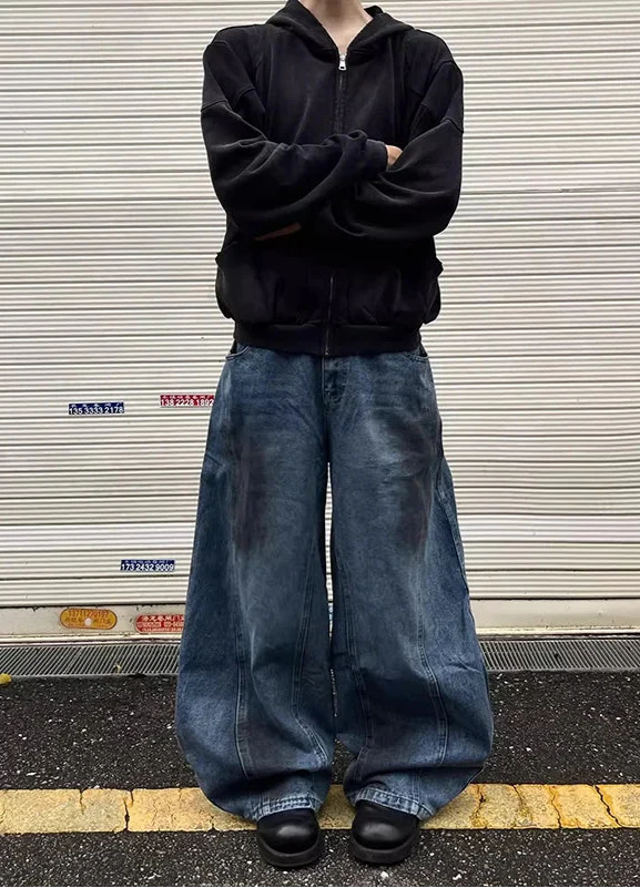 Men's Vintage Hip Hop High Waist Wide Leg Jeans - Luxuryurbanwear