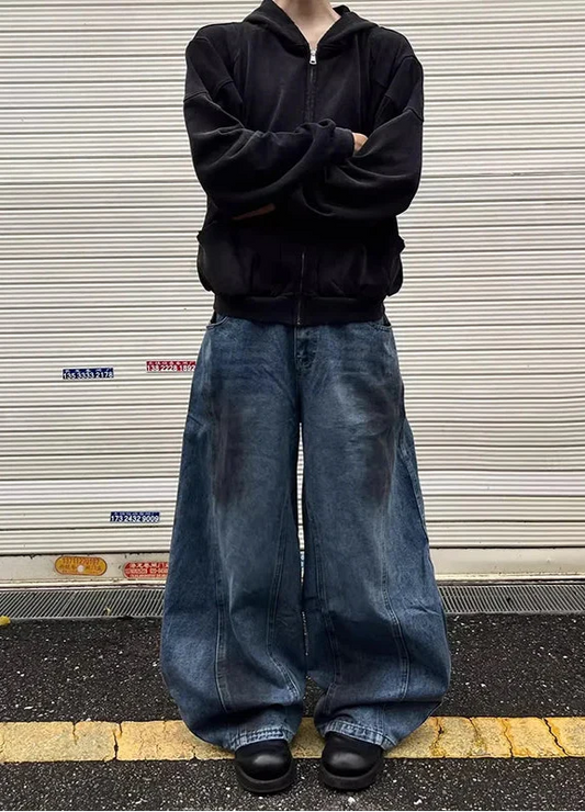 Men's Vintage Hip Hop High Waist Wide Leg Jeans - Luxuryurbanwear