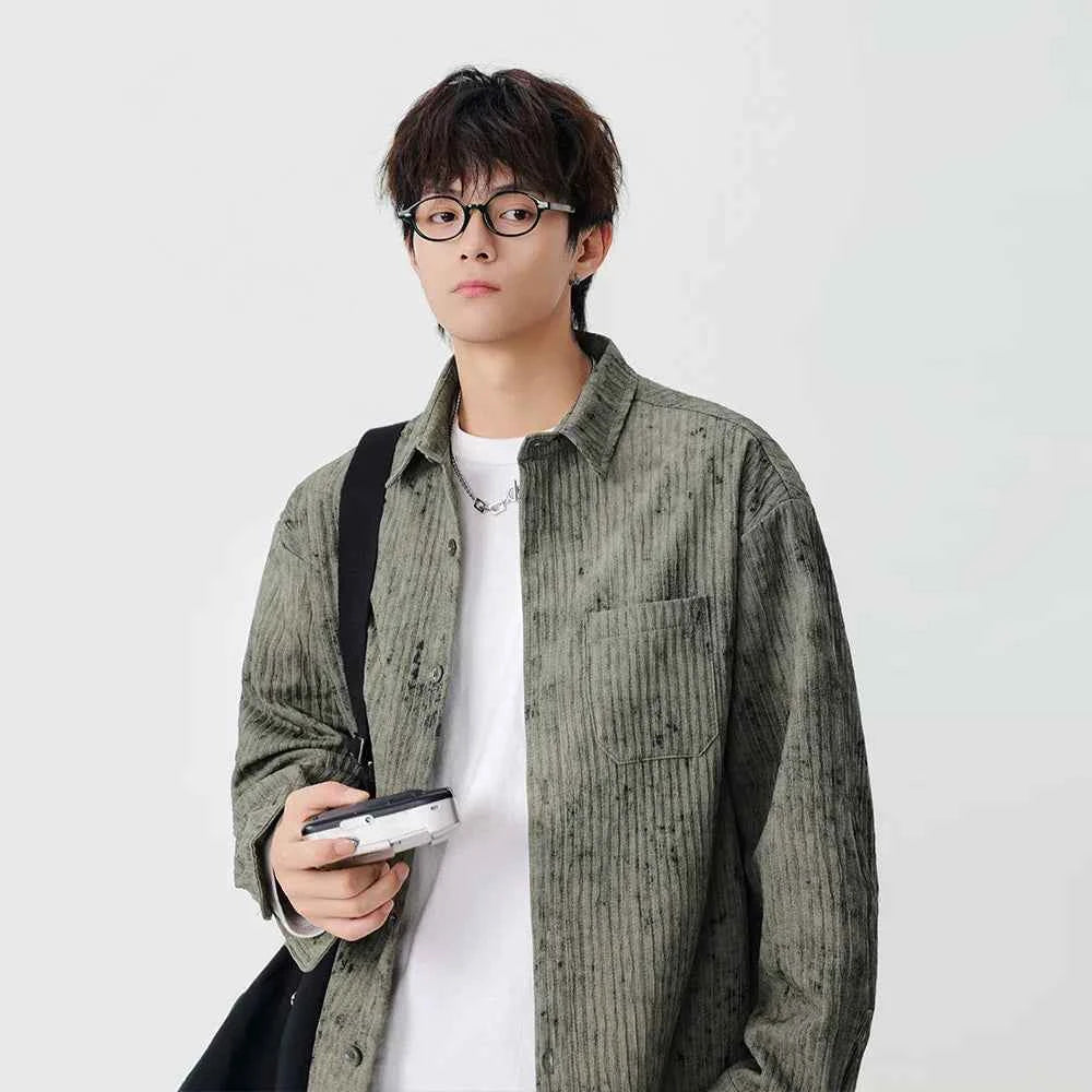 Distressed Corduroy Casual Long Sleeve Shirt