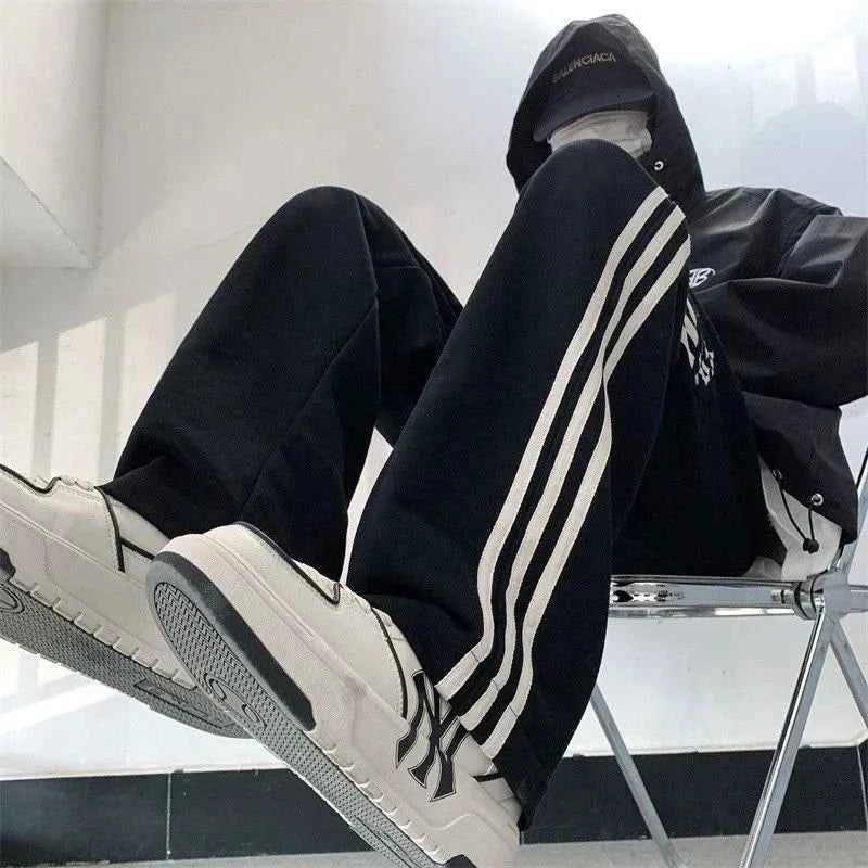 Casual High Waist Striped Black Sweatpants