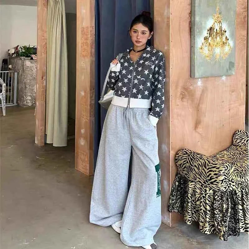 Insulated Gothic Casual Letter Print Wide Leg Sweatpants