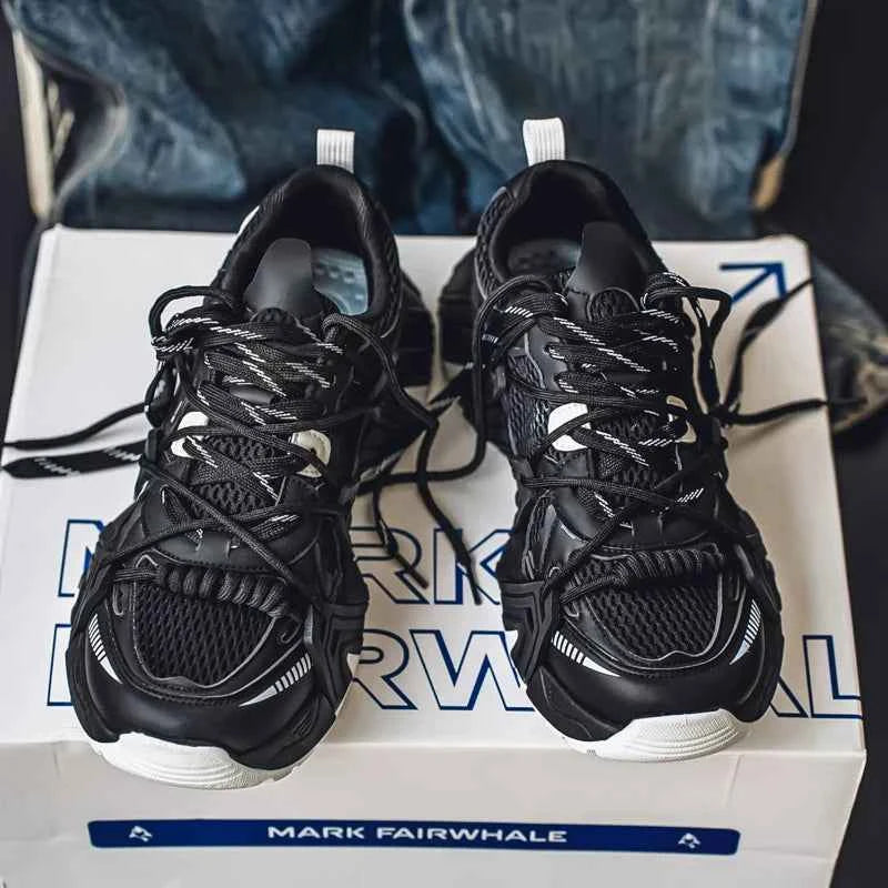 Breathable Thick Lace-Up Splicing Mixed Color Sneakers