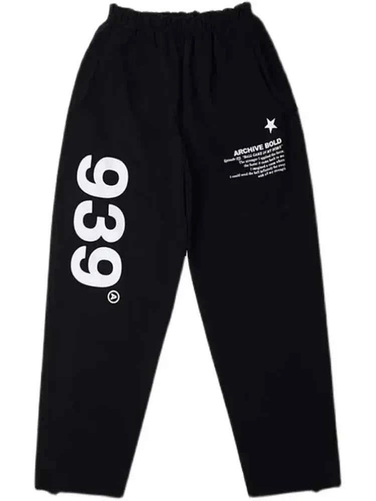 Vintage Black Korean Letter Print Wide Sweatpants