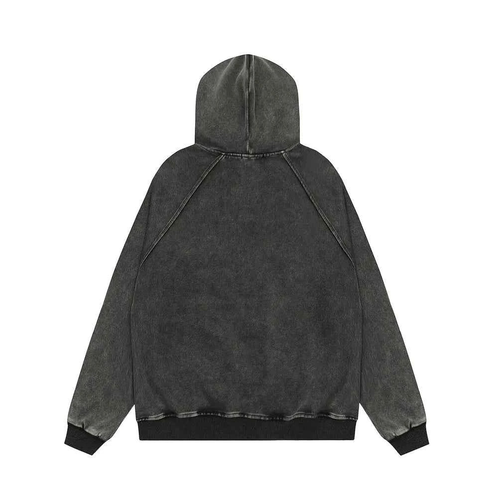 Men Distressed Rock Print Furr Hooded Sweatshirt
