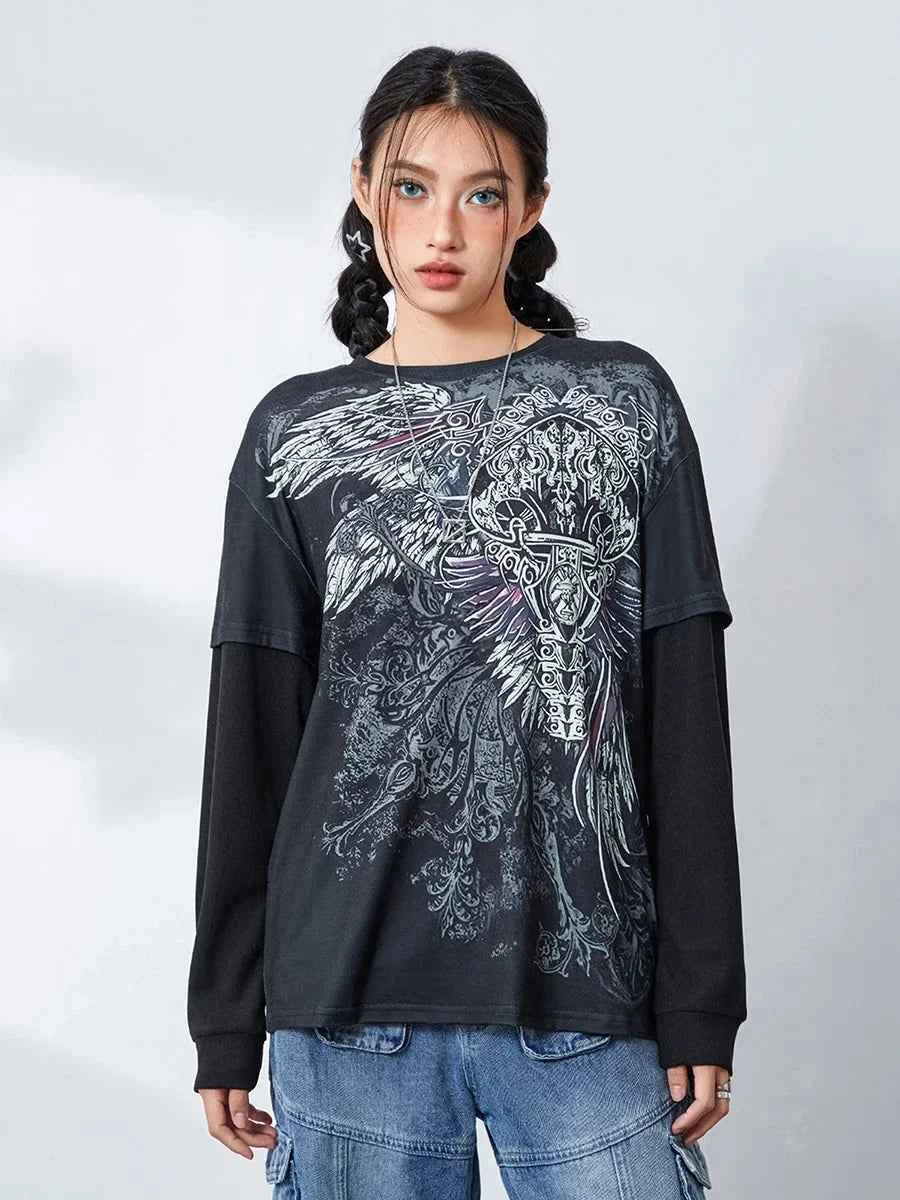 Vintage Grunge Graphic Long Sleeve T-Shirt