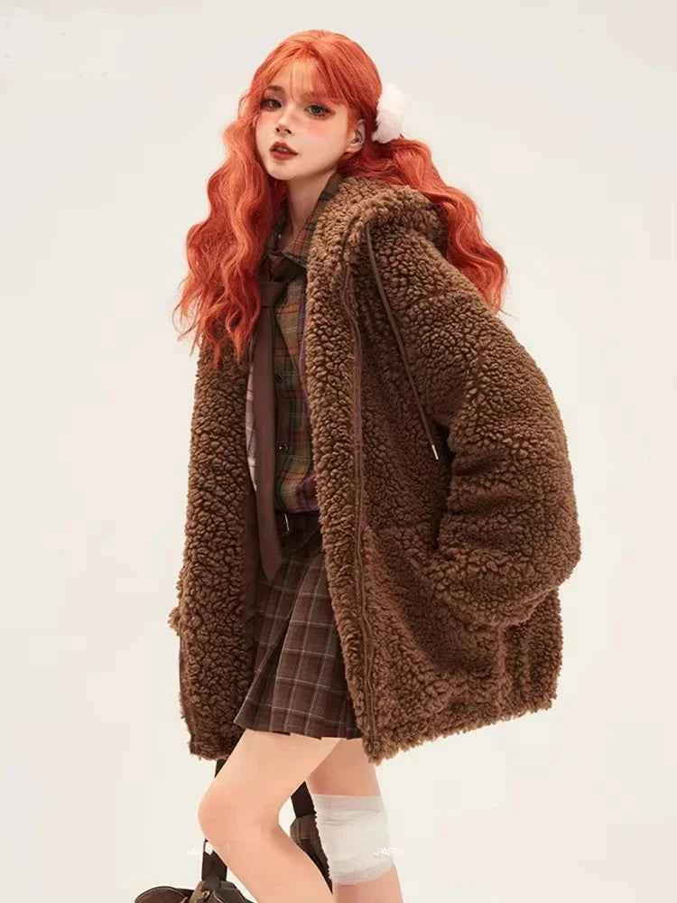 Brown Thick Faux Fur Bear Jacket