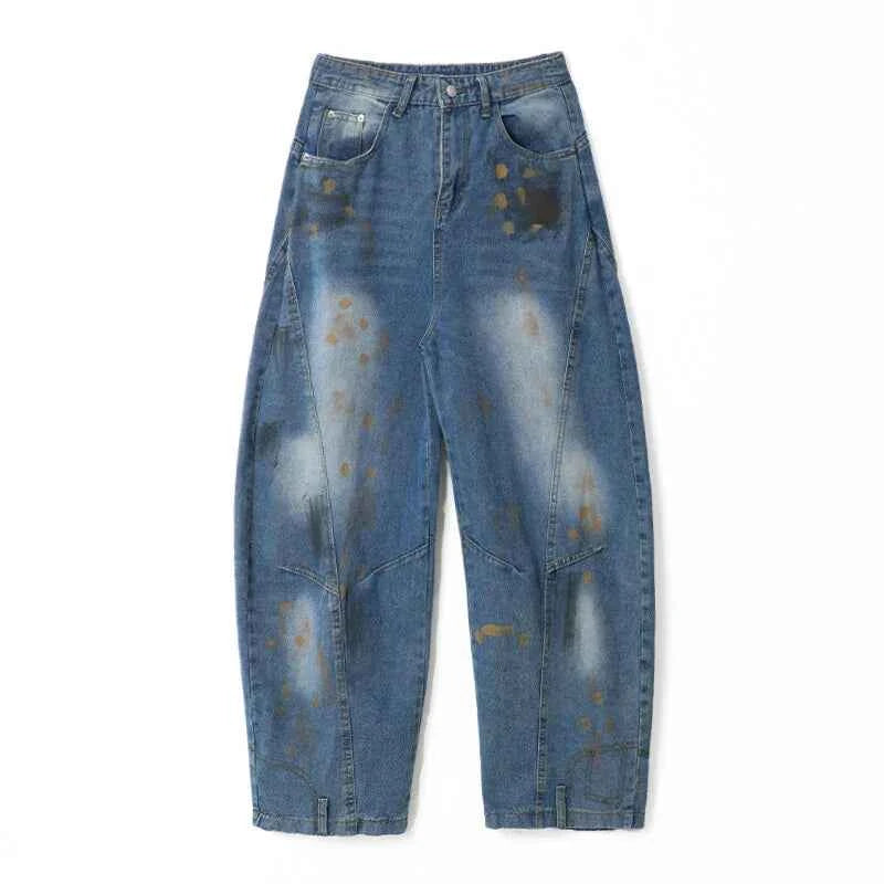 Iconic Blue Distressed Loose Straight Jeans
