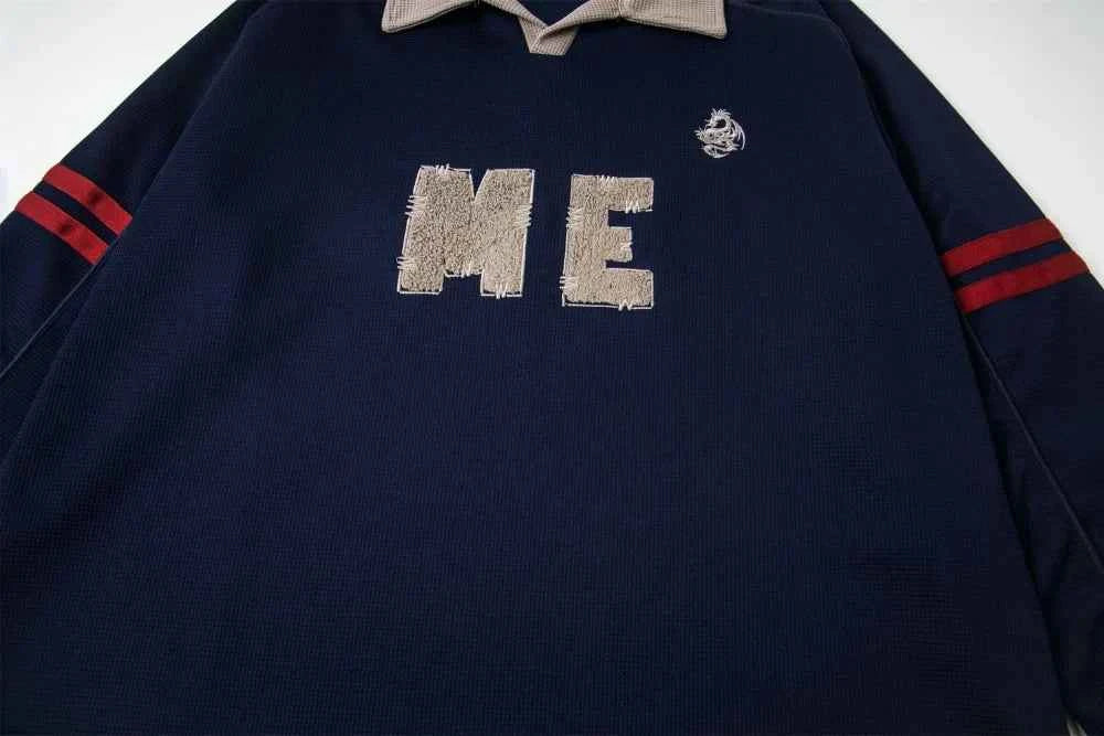 Contrast Paneled Retro Loose Fit Letter Embroidery Sweatshirt