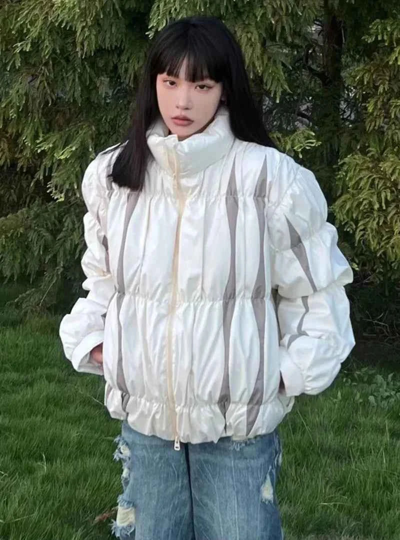 Colorful Striped Fluffy Hip Hop Puffer Jacket
