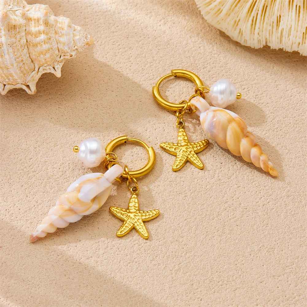 Glamorous Waterproof Pearl Conch Earrings
