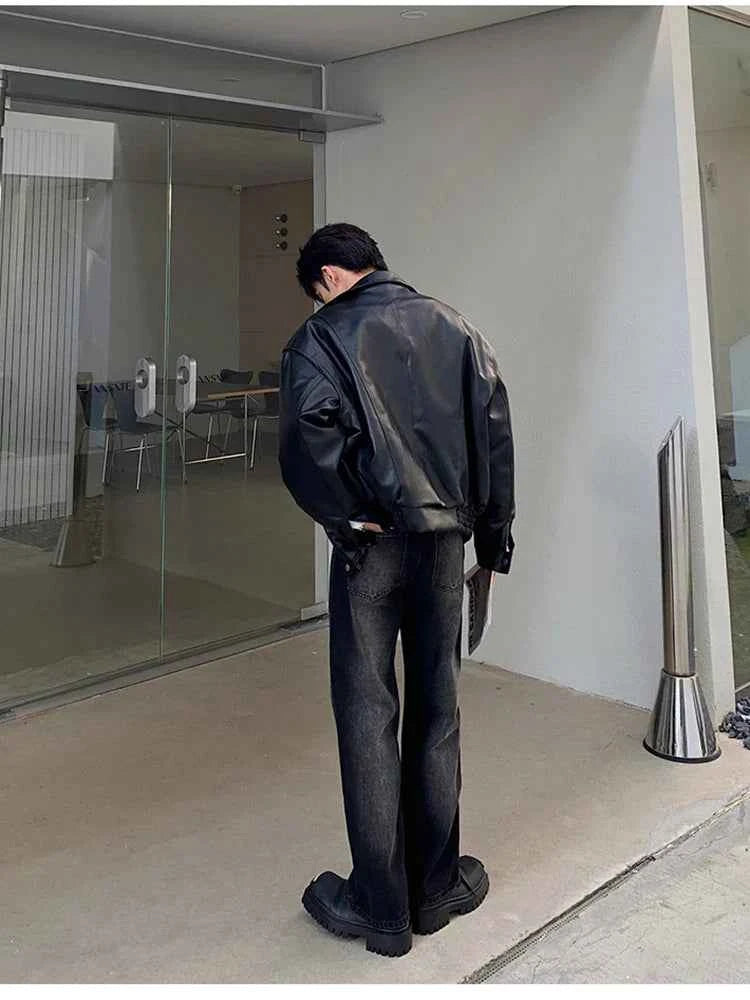 Black Thickened Warm PU Leather Jacket