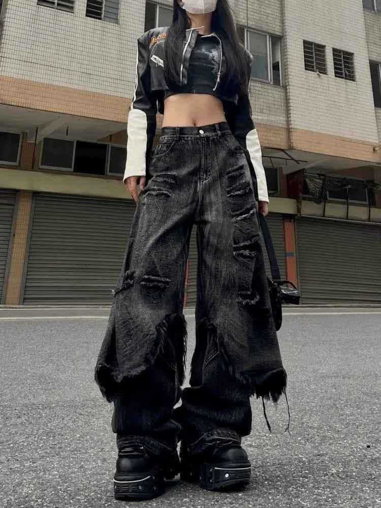 Vintage Streetwear Cool Waif Ripped Denim Jeans