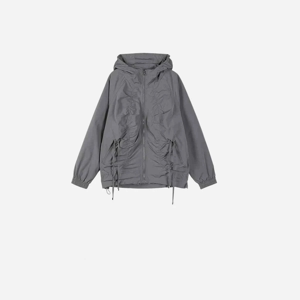 Minimalist Pleated Loose Fit Hooded Windbreaker Jacket