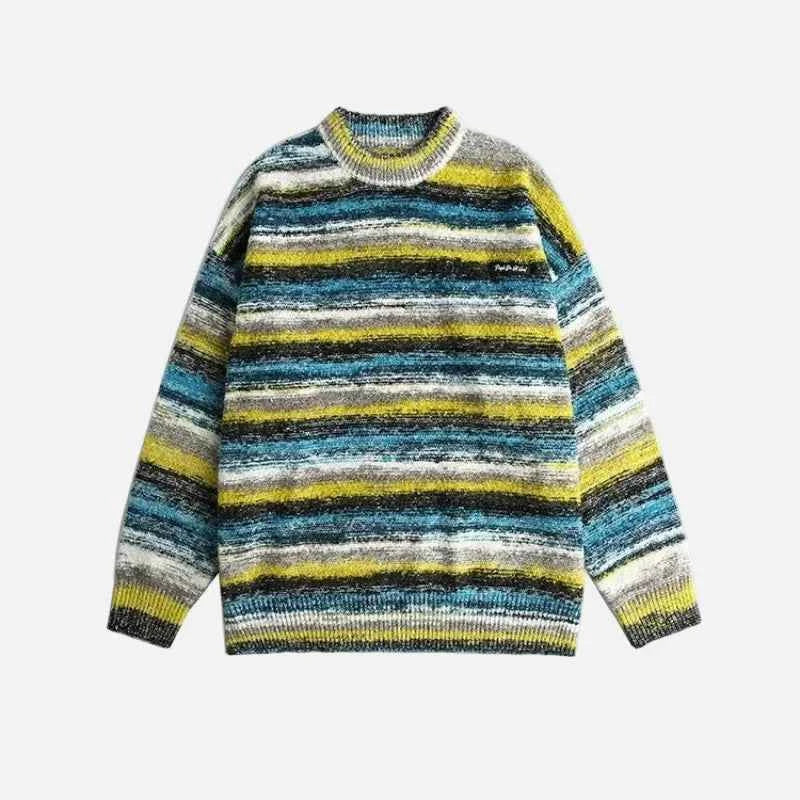 Retro Gradient Embroidery Round Neck Knit Sweater