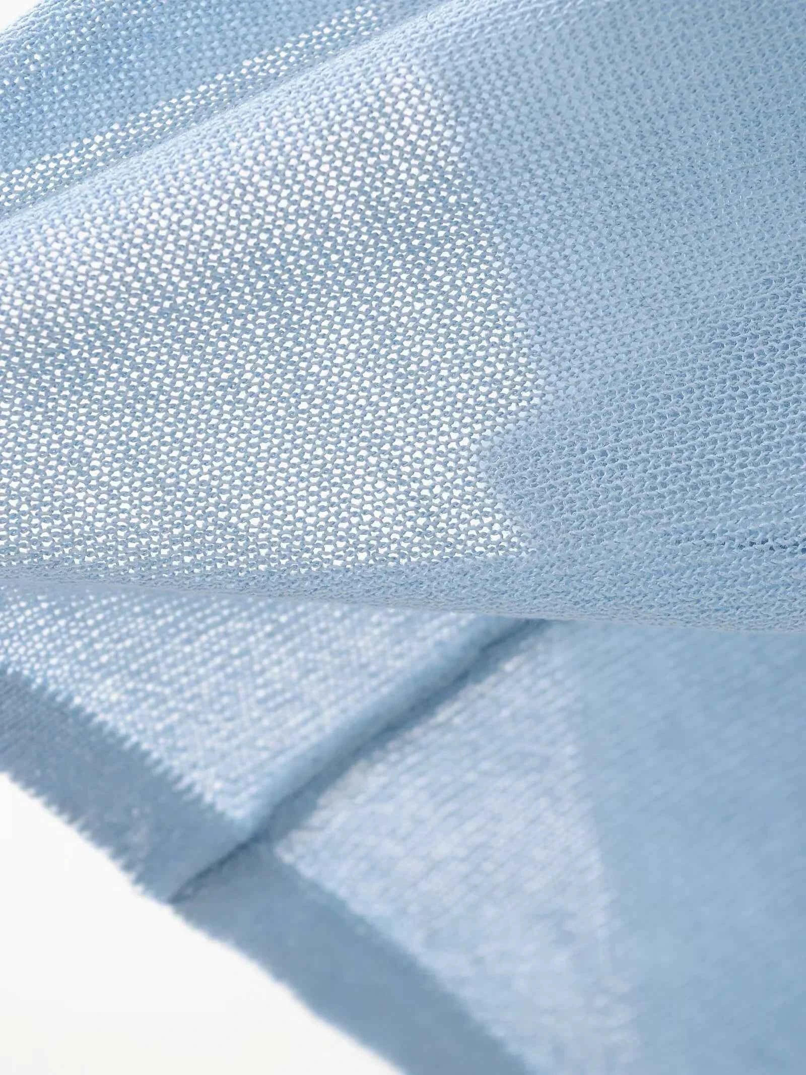 Light Blue French Casual Knitted T-Shirt
