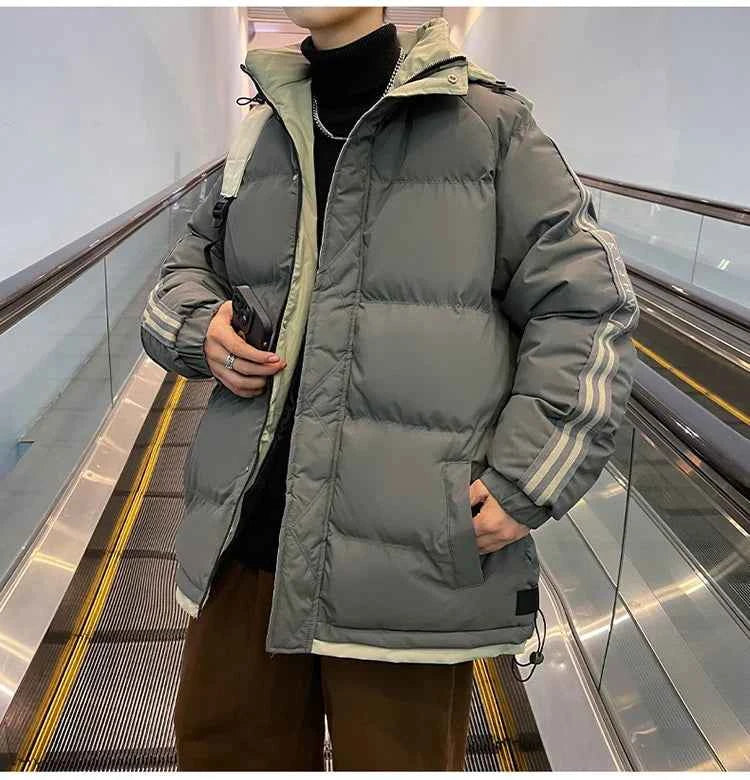 Warm Cotton Striped Sleeve Puffer Jacket
