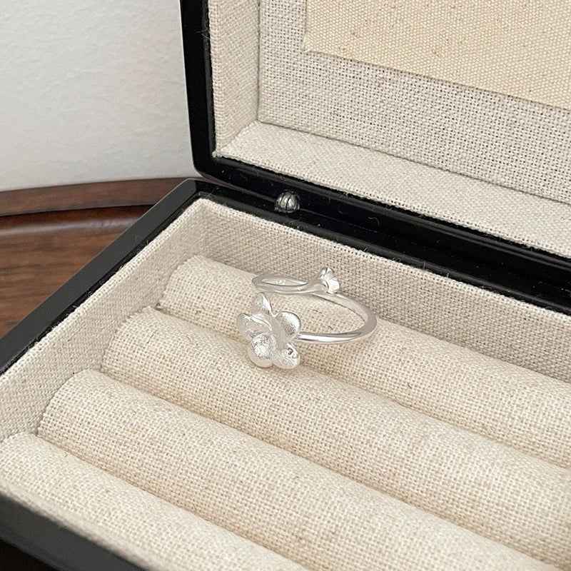 Elegant Asymmetric Flower Sterling Silver Ring