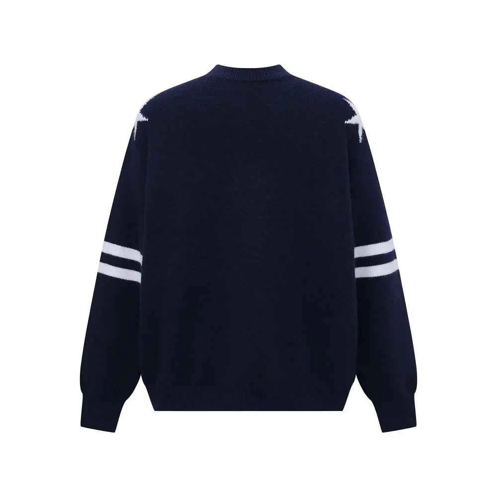 Casual Retro Letter Print Knitted V-Neck Sweater