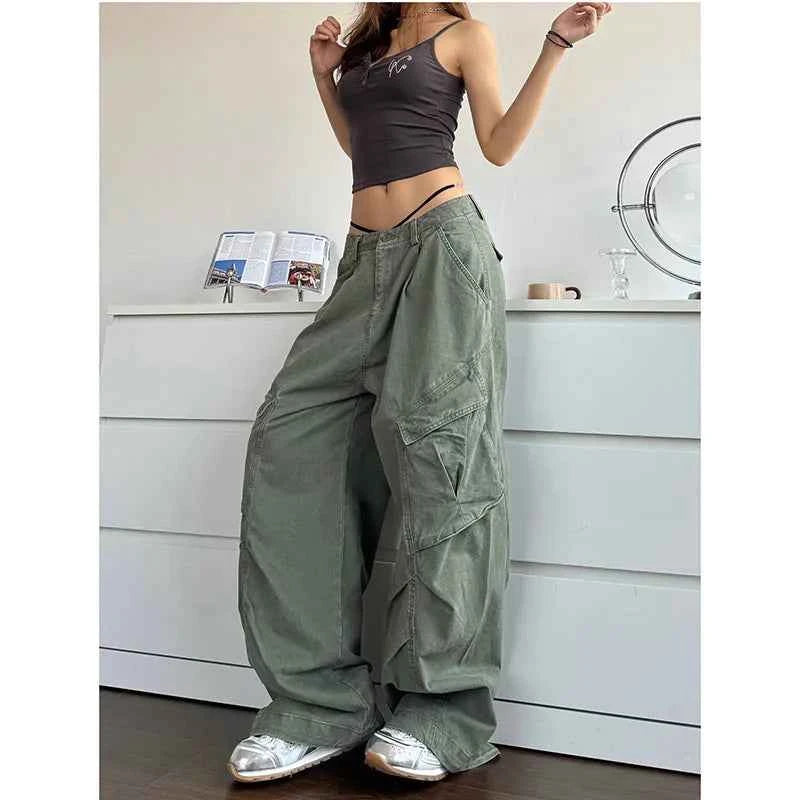 StreCool etear High Quality Green Wide Leg Bggy Jeans