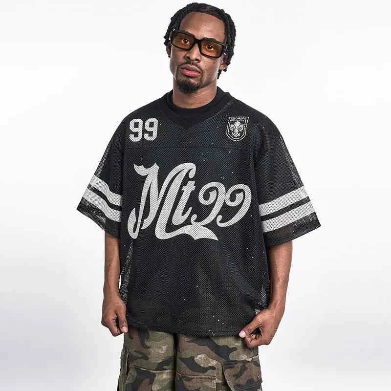 Trendy Y2K Mesh Sequin Graphic Printed Sport T-Shirt