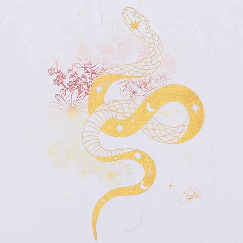 Y2K Python Flower Graphic Printed Cotton T-Shirt