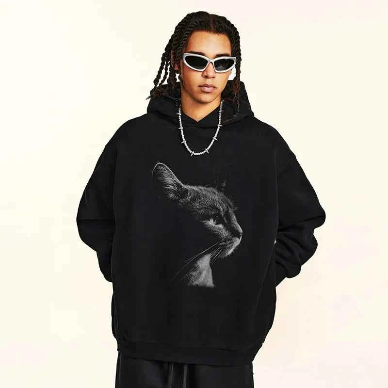 Animal Big Print Cat Graphic Hoodie