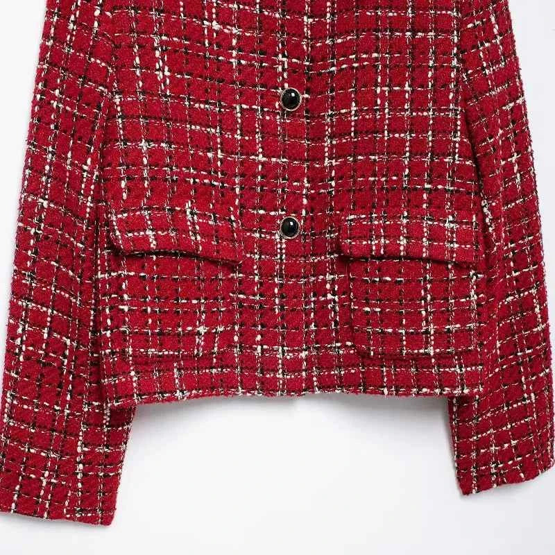Vintage Red Turn-Down Collar Lapel Jacket