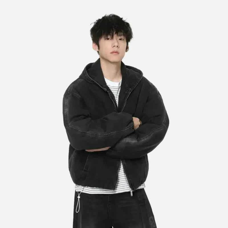 Bold Gradient Warm Denim Hooded Jacket