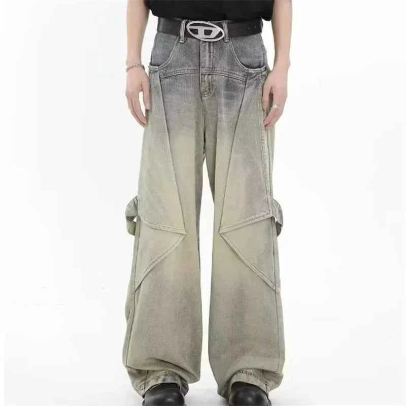 Streetwear Comfort Distressed Wide Leg Cargo Jeans