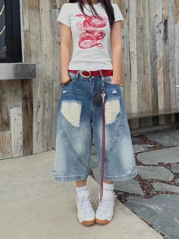Vintage High Waist Ripped Denim Jeans